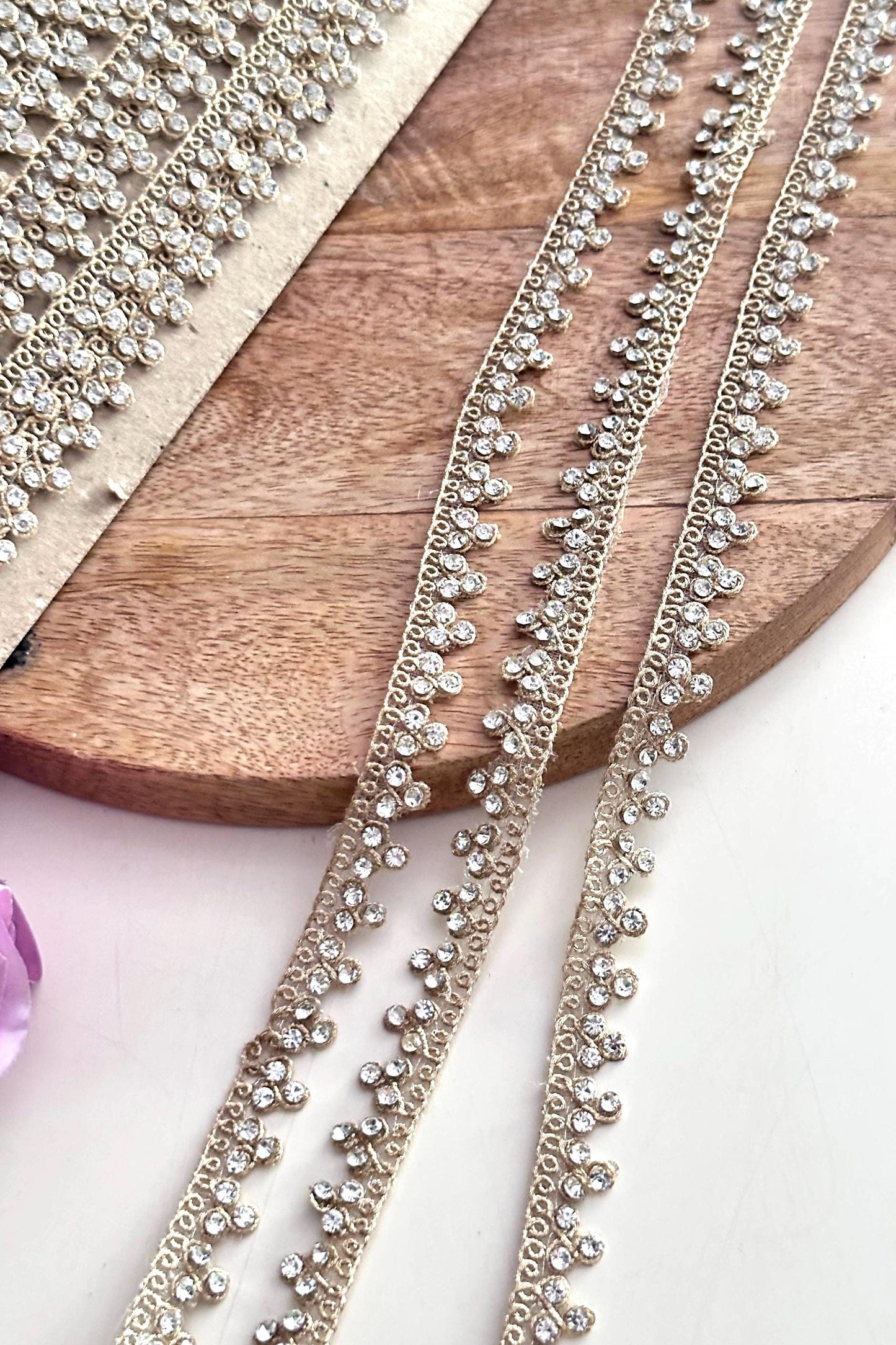 9 Meter Rhinestone Lace Trim for Craftin Gold