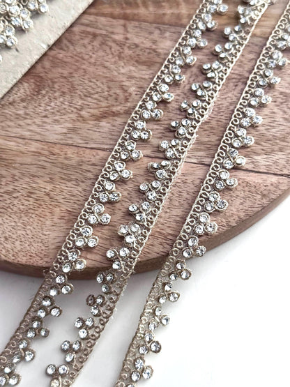 9 Meter Rhinestone Lace Trim for Craftin Gold