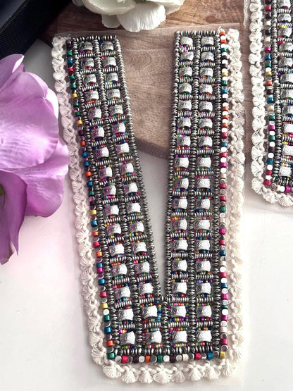 Tribal Boho Beaded Neck Patch Metal Applique