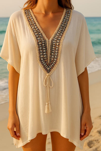 Tribal Boho Beaded Neck Patch Metal Applique