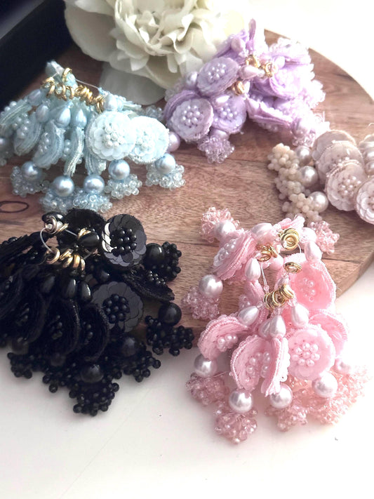 Crystal Flower Tassel Sequin Drop Appliqué