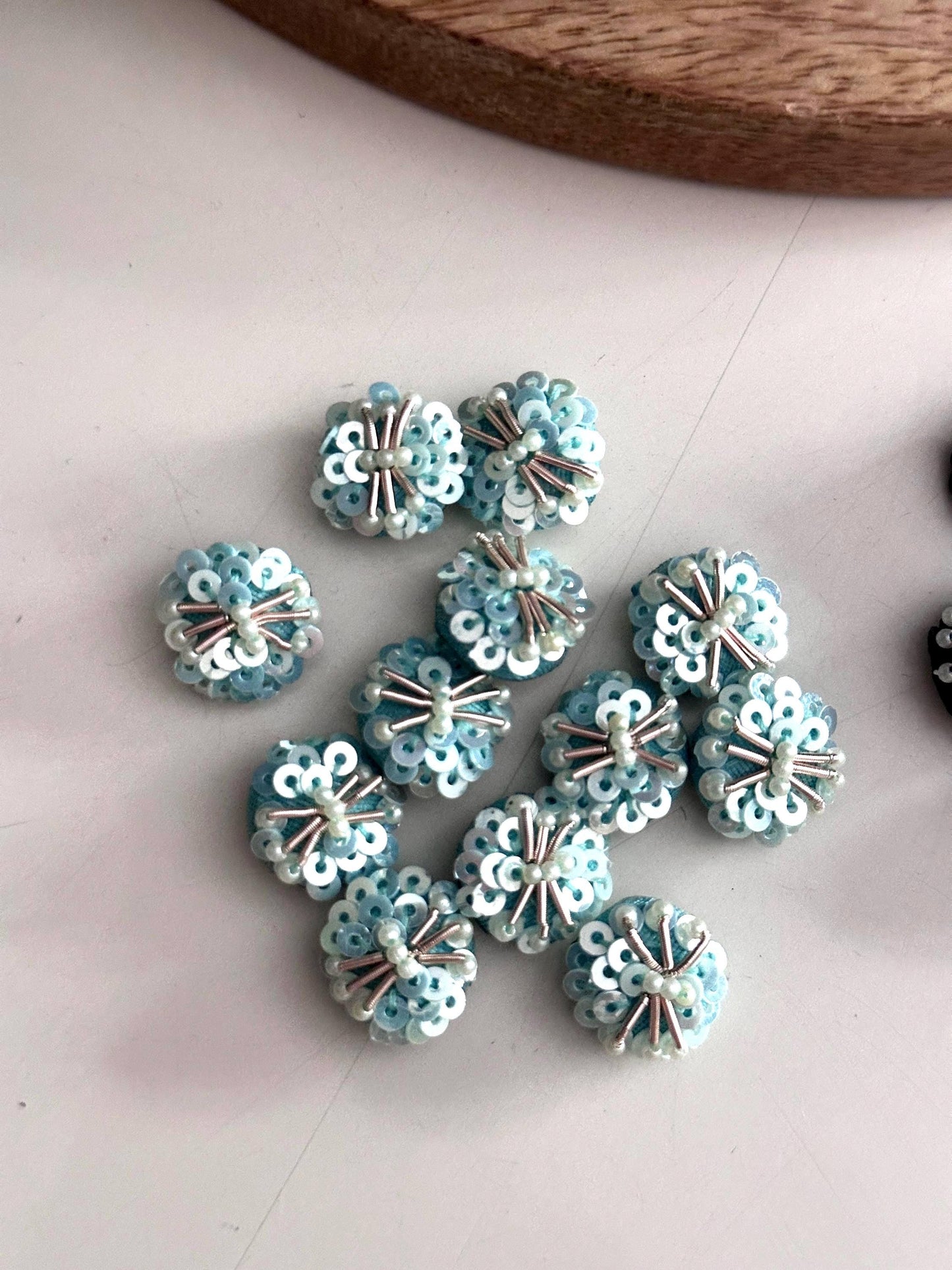 Hand Embroidered Sequin Dome Buttons Applique