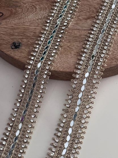 9 Yards Hand Embroidered Pearl Lace Trim Gold