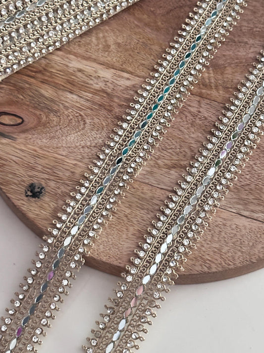 9 Yards Hand Embroidered Pearl Lace Trim Gold