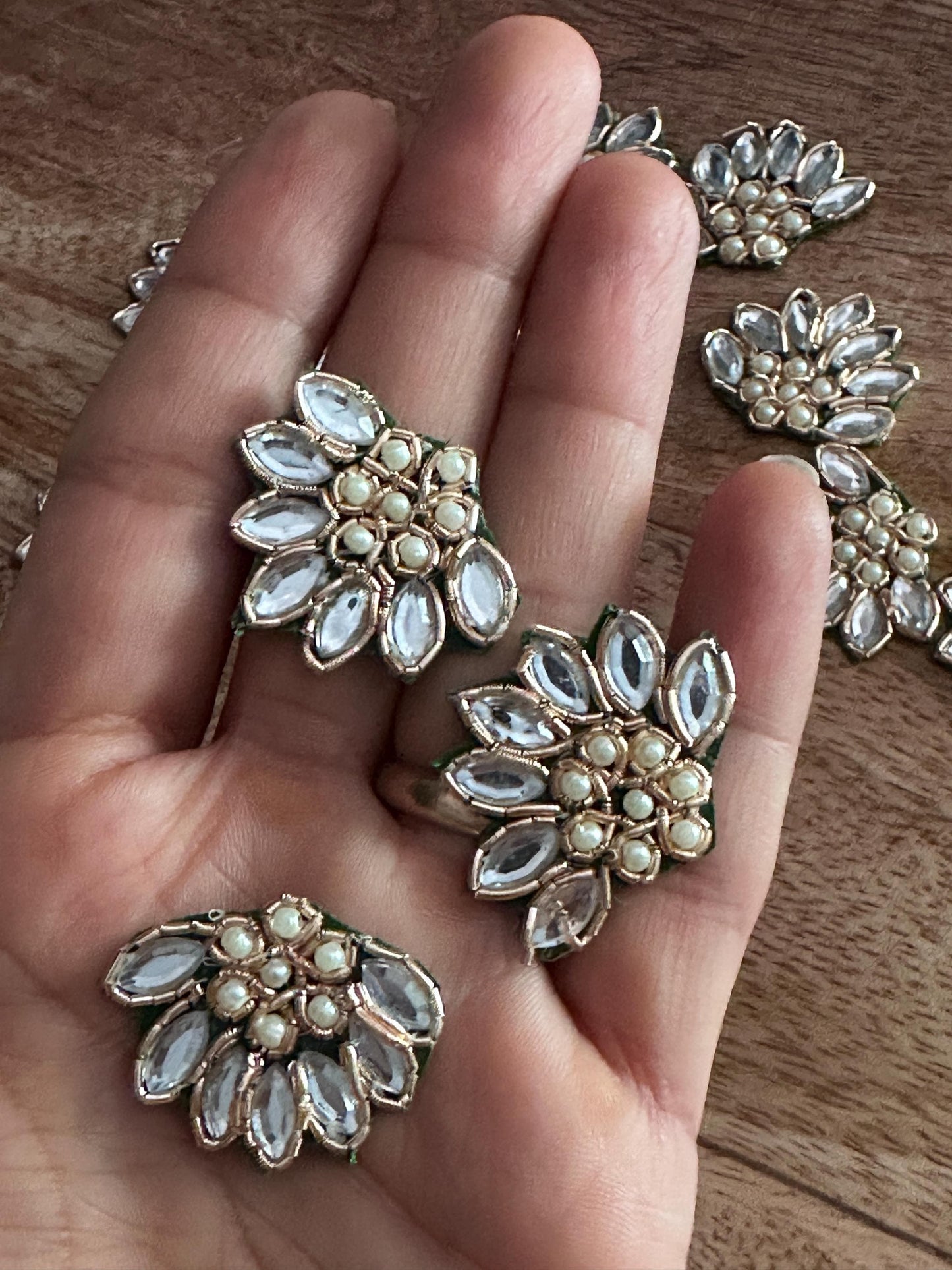 Handmade Kundan Floral Crystal Bead Applique