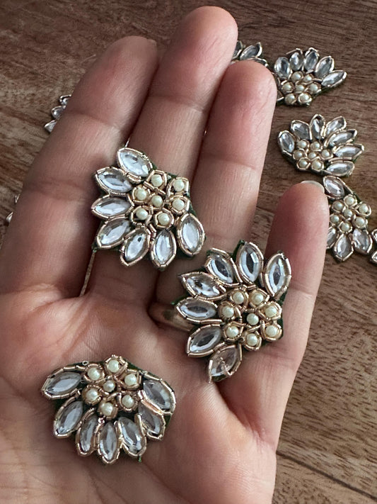 Handmade Kundan Floral Crystal Bead Applique