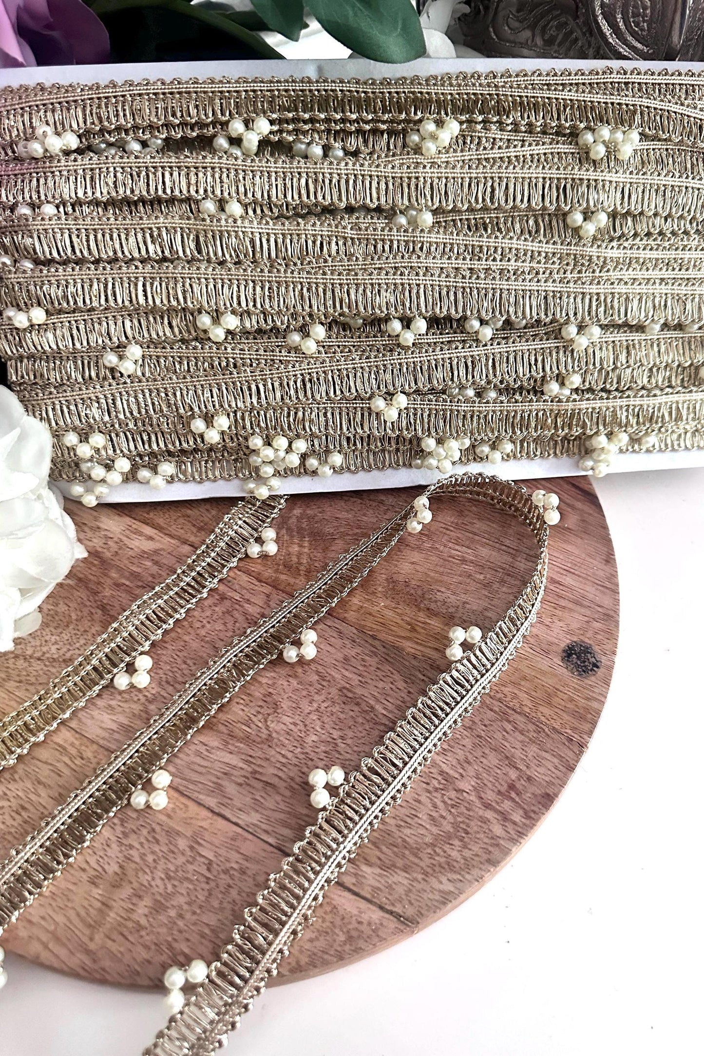 Gold Pearl Trim Handmade Embellishment Jewelry