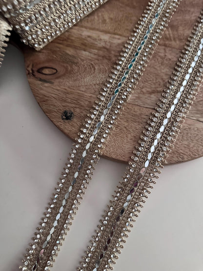 9 Yards Hand Embroidered Pearl Lace Trim Gold