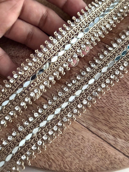 9 Yards Hand Embroidered Pearl Lace Trim Gold