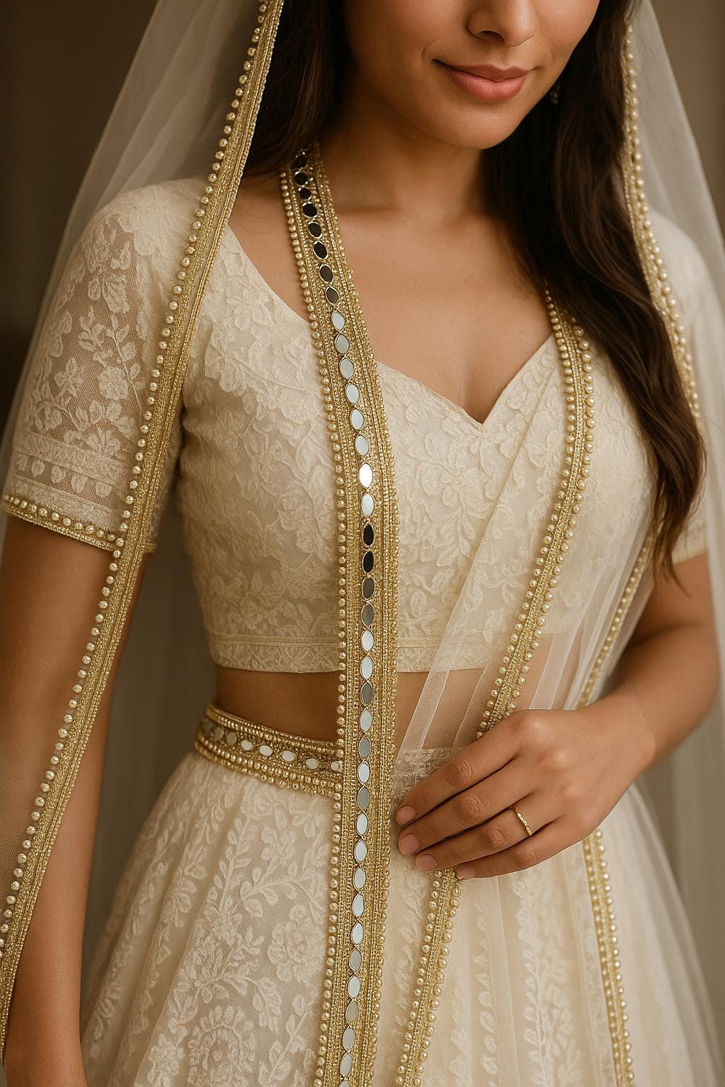 9 Yards Hand Embroidered Pearl Lace Trim Gold