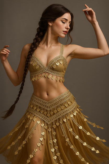 Metal Heart Charm Gold Coin Trim for Belly Dance