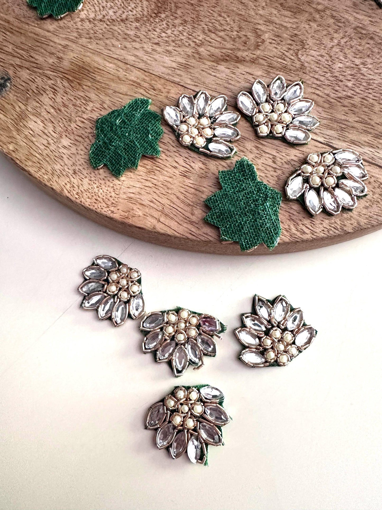 Handmade Kundan Floral Crystal Bead Applique