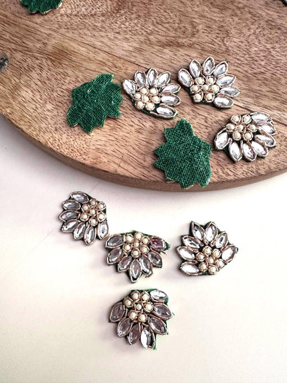 Handmade Kundan Floral Crystal Bead Applique