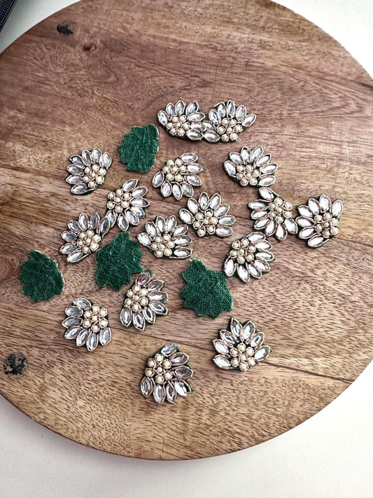 Handmade Kundan Floral Crystal Bead Applique
