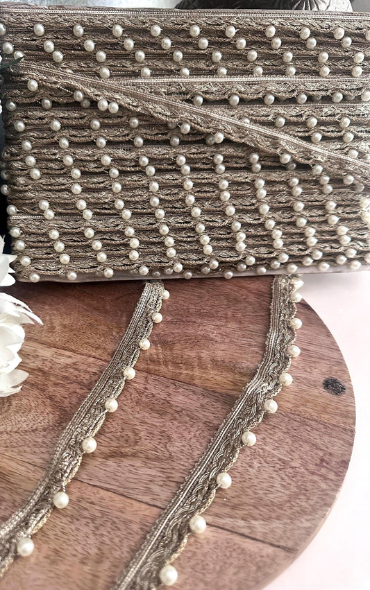 Gold Pearl Lace Trim 9mtr crafting Ribbon Lace