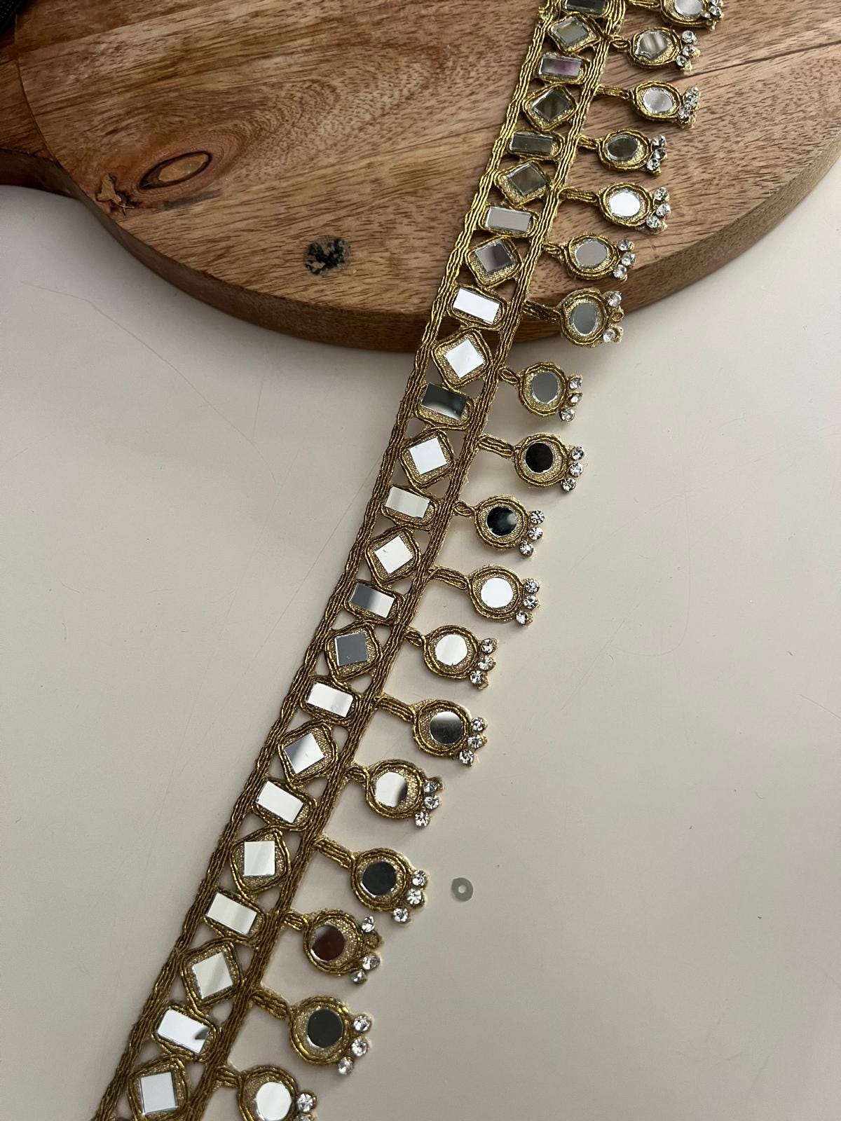 Gold Mirror Lace Trim Ethnic Choker Belt