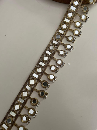 Gold Mirror Lace Trim Ethnic Choker Belt
