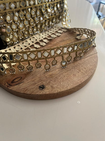 Gold Mirror Lace Trim Ethnic Choker Belt
