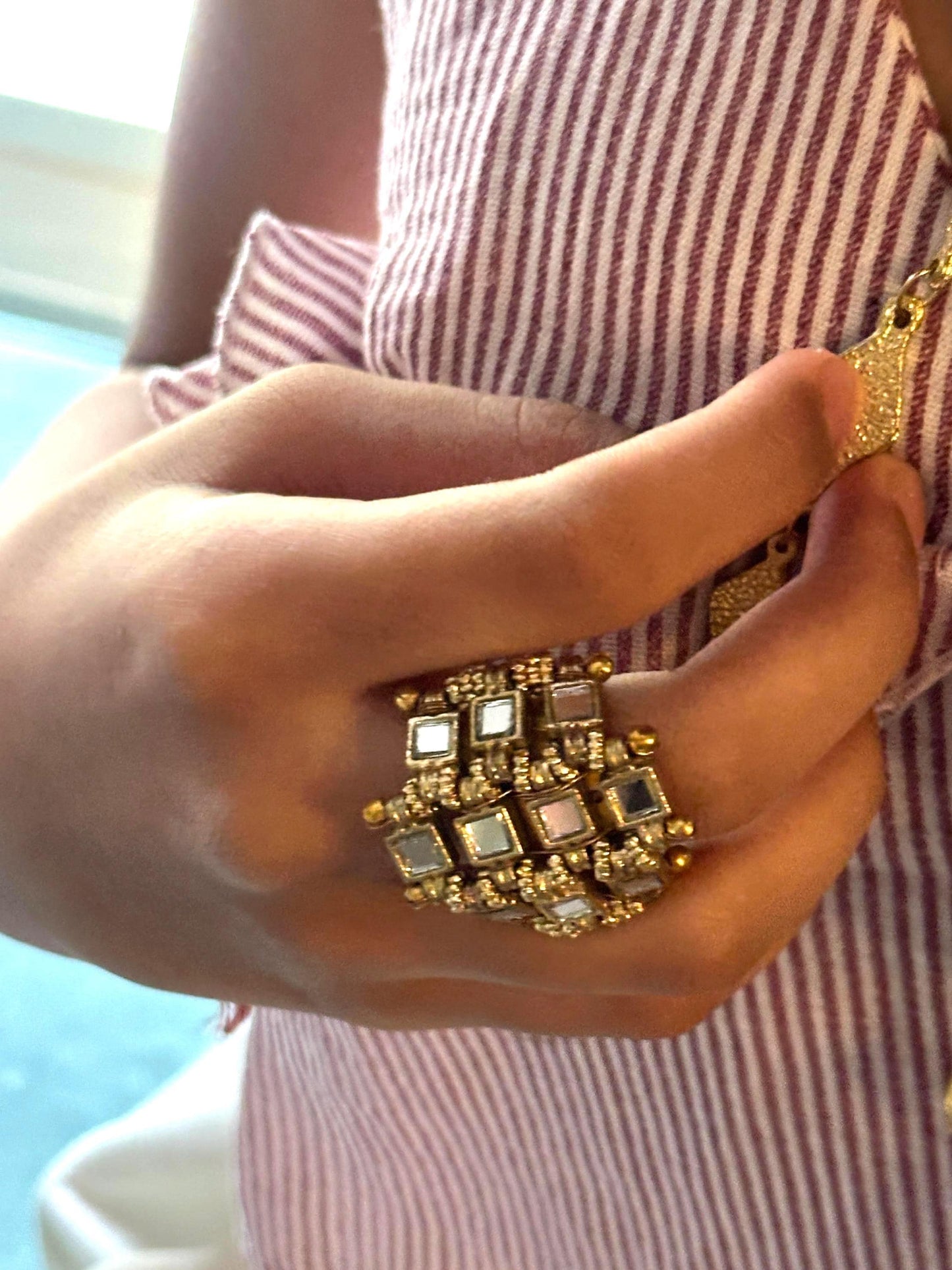 Kundan Mirror Statement Ring