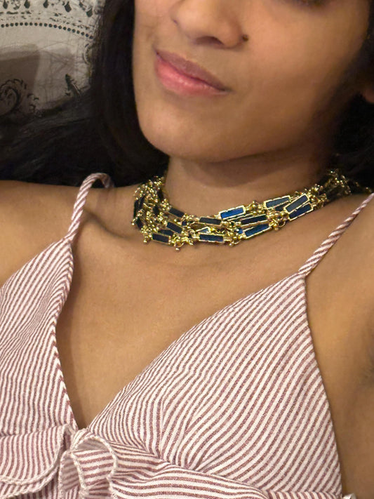 Handmade Gold & Blue Choker Necklace