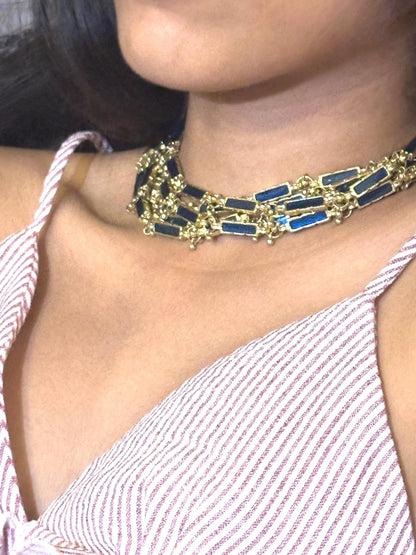 Handmade Gold & Blue Choker Necklace