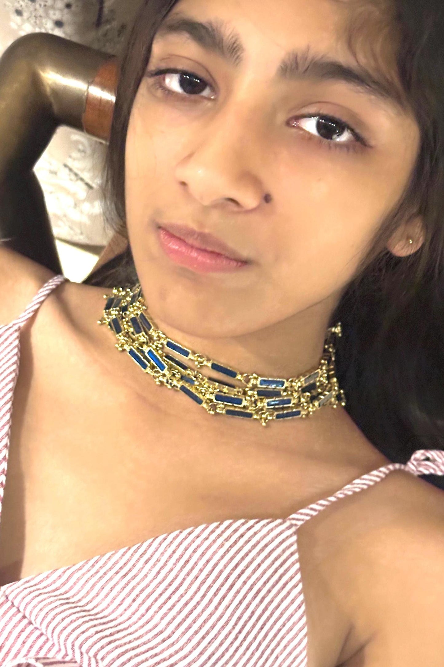 Handmade Gold & Blue Choker Necklace