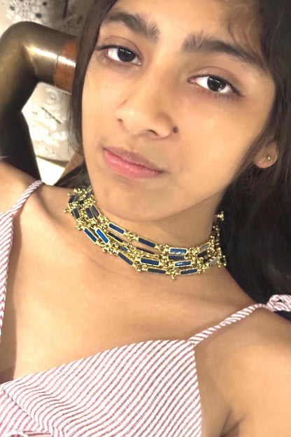 Handmade Gold & Blue Choker Necklace