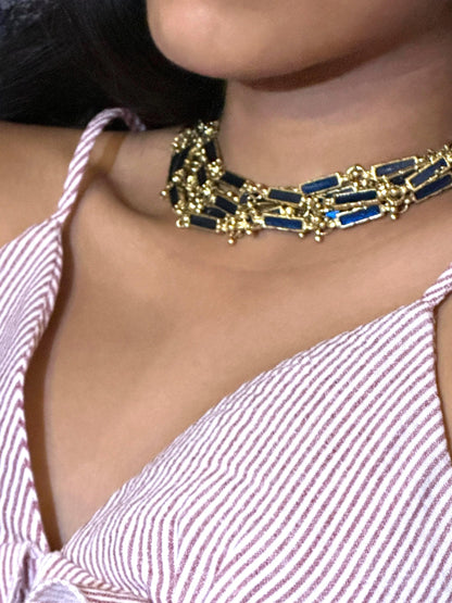 Handmade Gold & Blue Choker Necklace