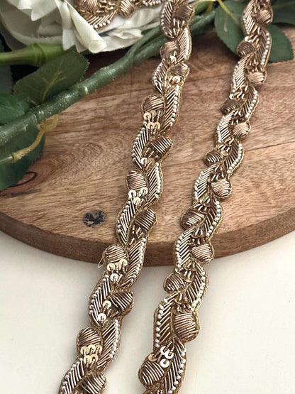 Handmade Gold Zardozi Dabka Trim: Indian Bridal Couture Lace