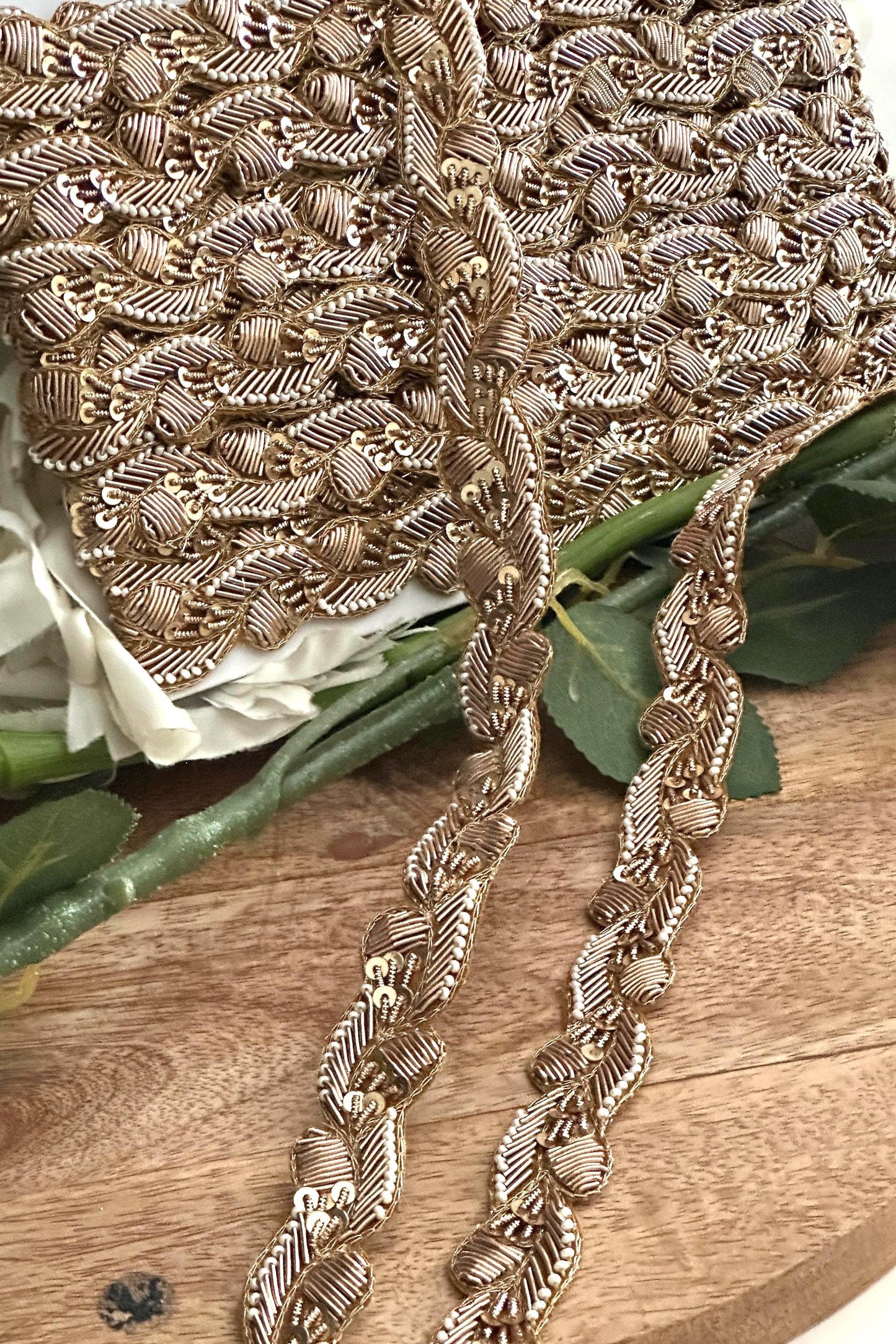 Handmade Gold Zardozi Dabka Trim: Indian Bridal Couture Lace