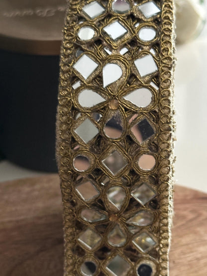 Handmade Gold Mirror Work Trim Zari Lace, 2 Inch