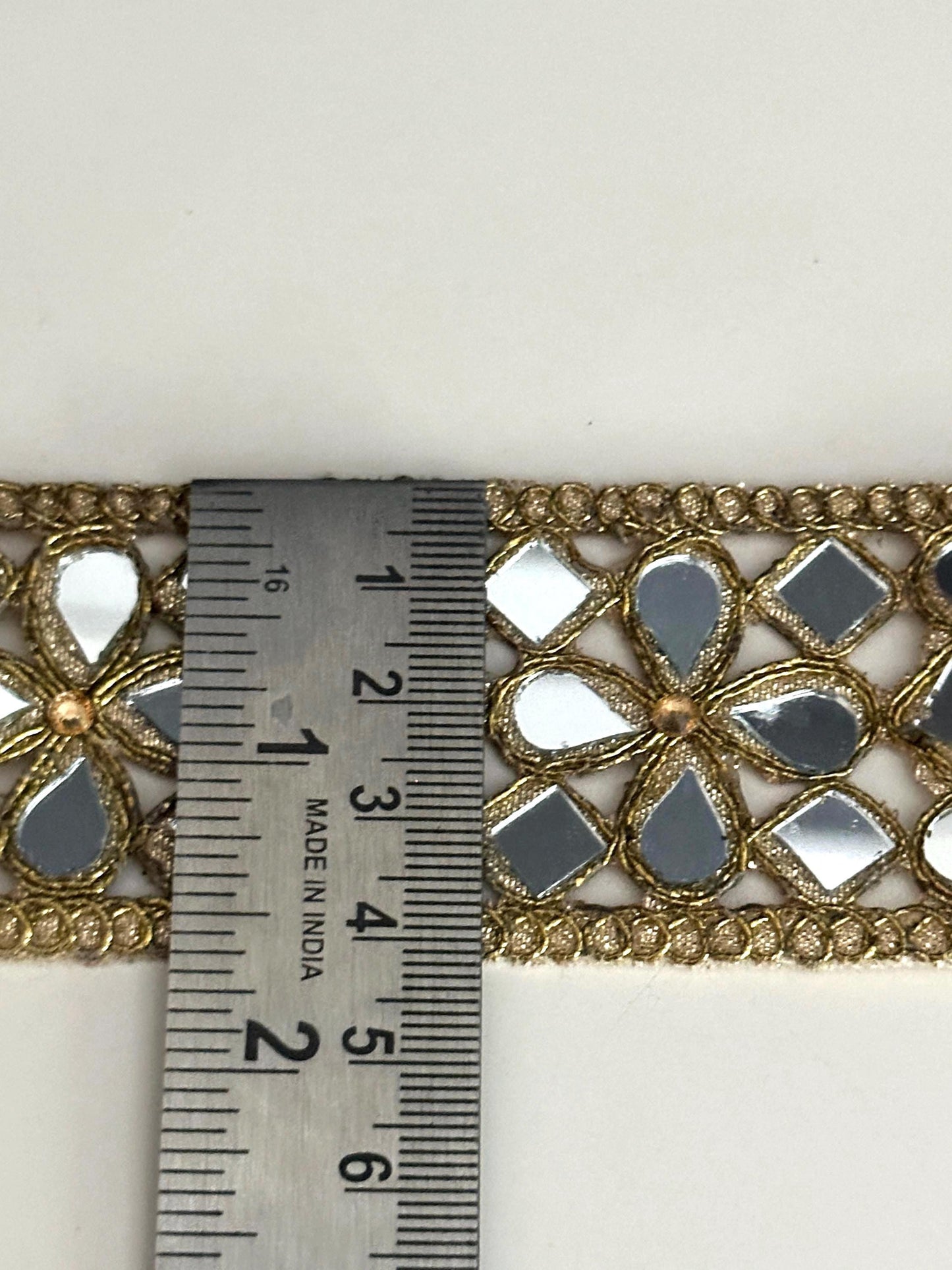 Handmade Gold Mirror Work Trim Zari Lace, 2 Inch