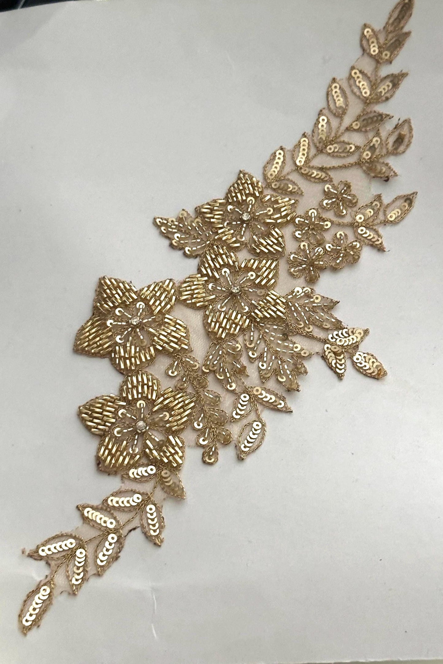 Golden Sequin Floral Applique Patch