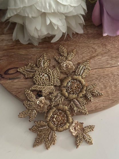 Hand Embroidered Gold Floral Applique