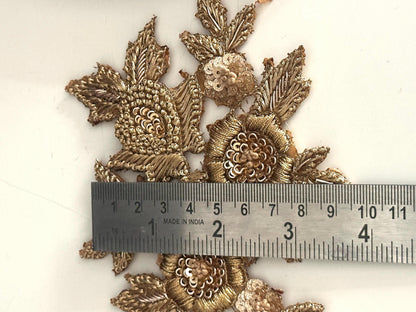 Hand Embroidered Gold Floral Applique