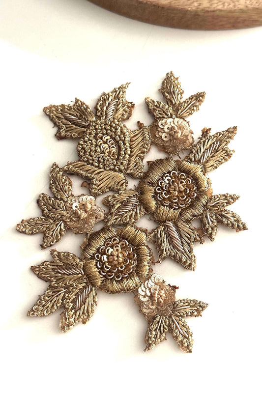Hand Embroidered Gold Floral Applique