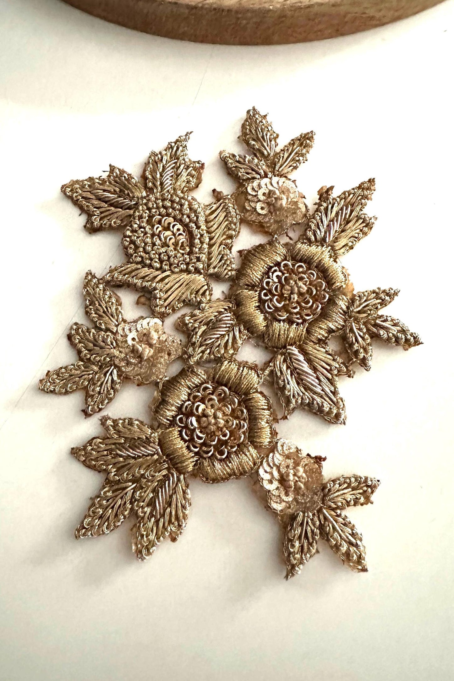 Hand Embroidered Gold Floral Applique