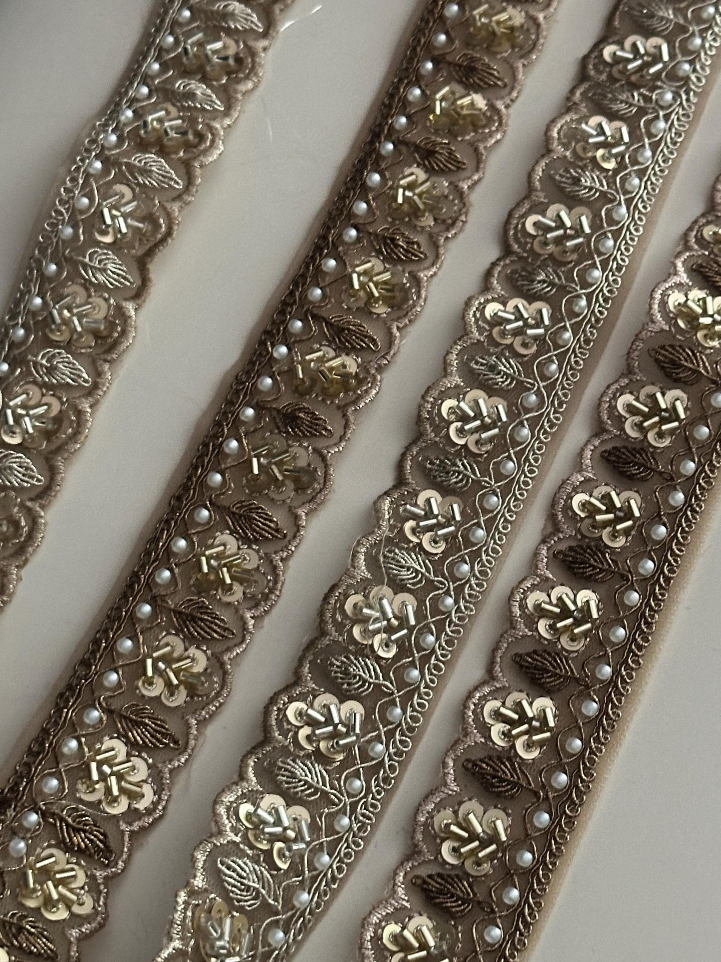 Gold Zari Lace Trim: Pearl & Sequin
