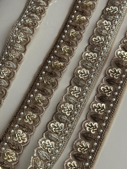 Gold Zari Lace Trim: Pearl & Sequin