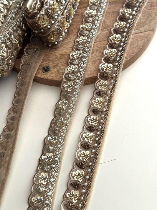 Gold Zari Lace Trim: Pearl & Sequin