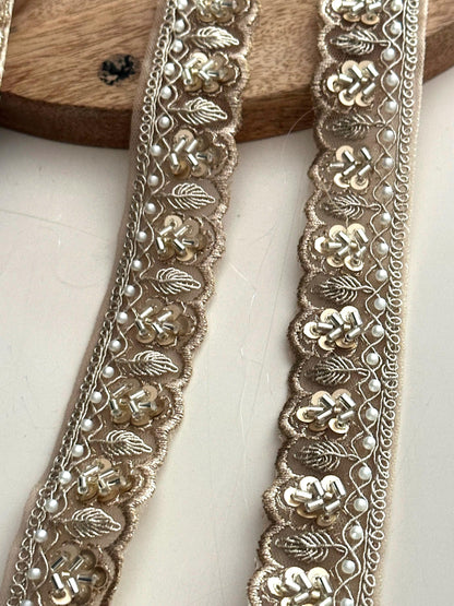 Gold Zari Lace Trim: Pearl & Sequin