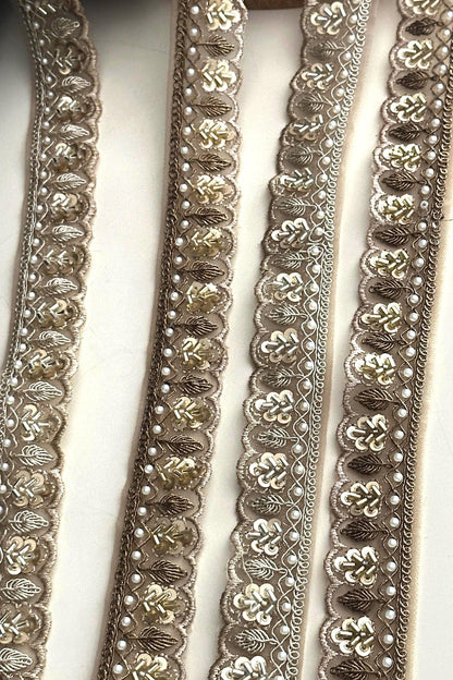 Gold Zari Lace Trim: Pearl & Sequin