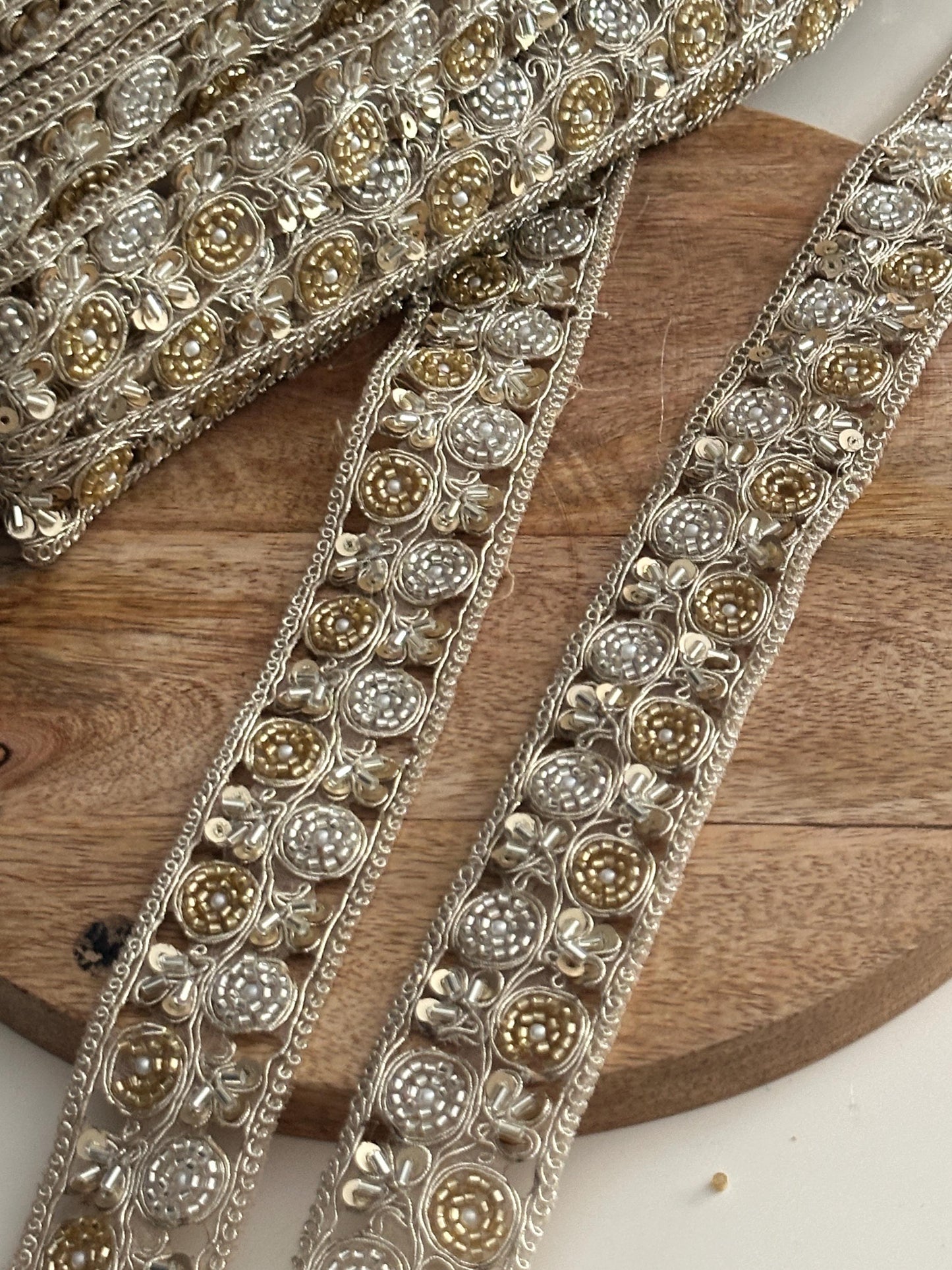 Glass Bead Embroidered Lace Trim