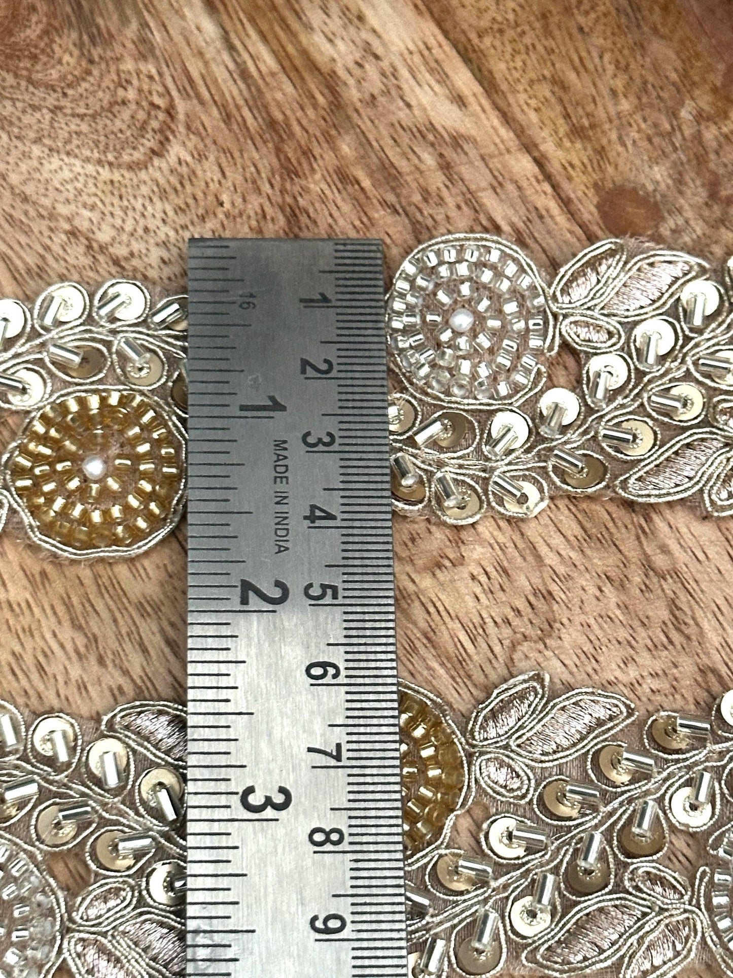 Floral Zari Lace Trim: Gold & Silver Embroidery, Pearls, Sequins