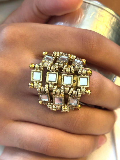 Kundan Mirror Statement Ring