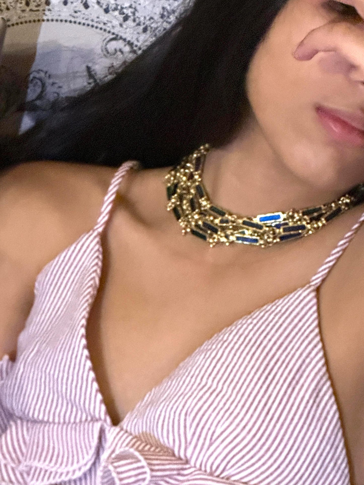 Handmade Gold & Blue Choker Necklace