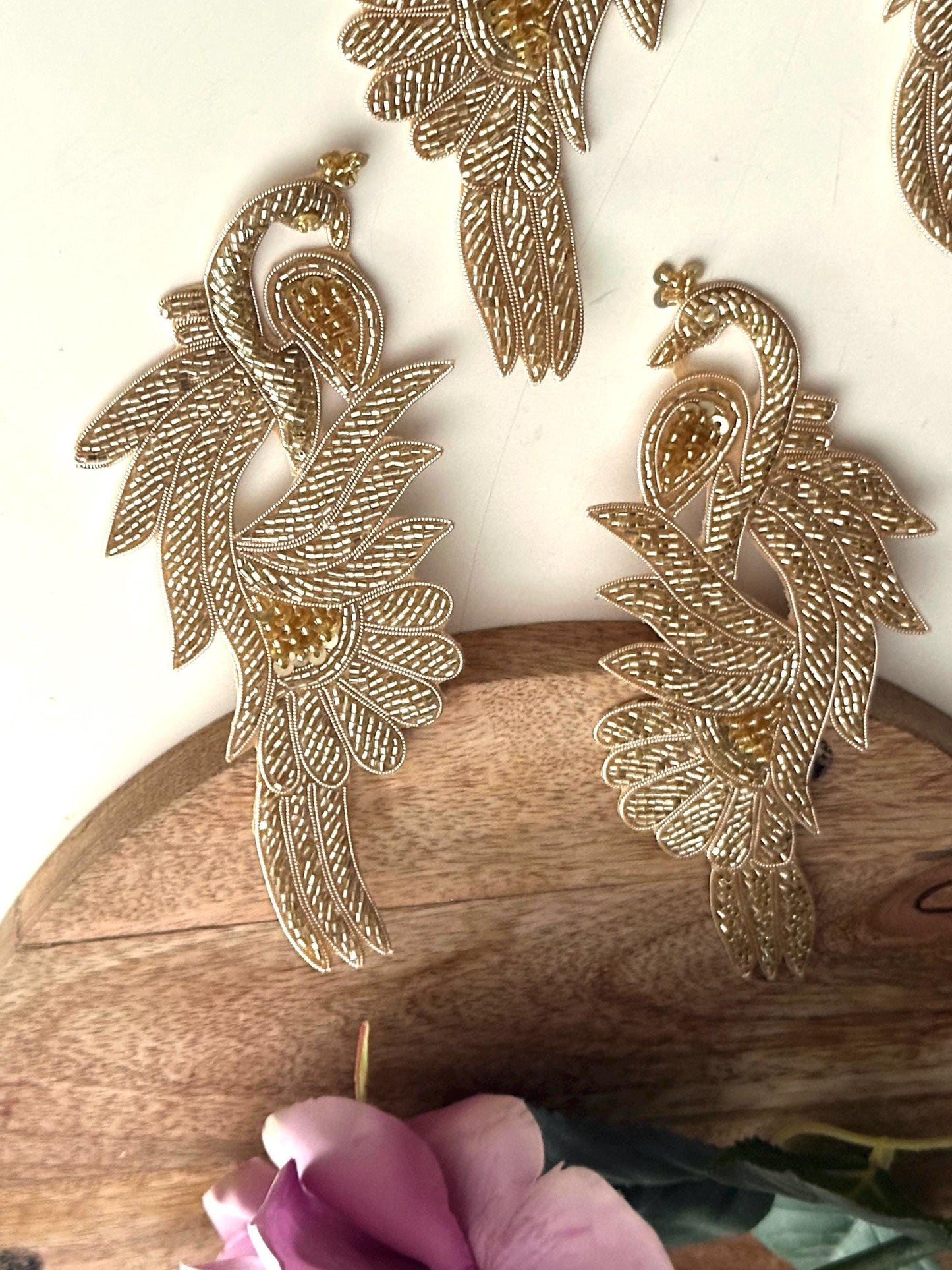 Handmade Gold Peacock Sew-On Applique