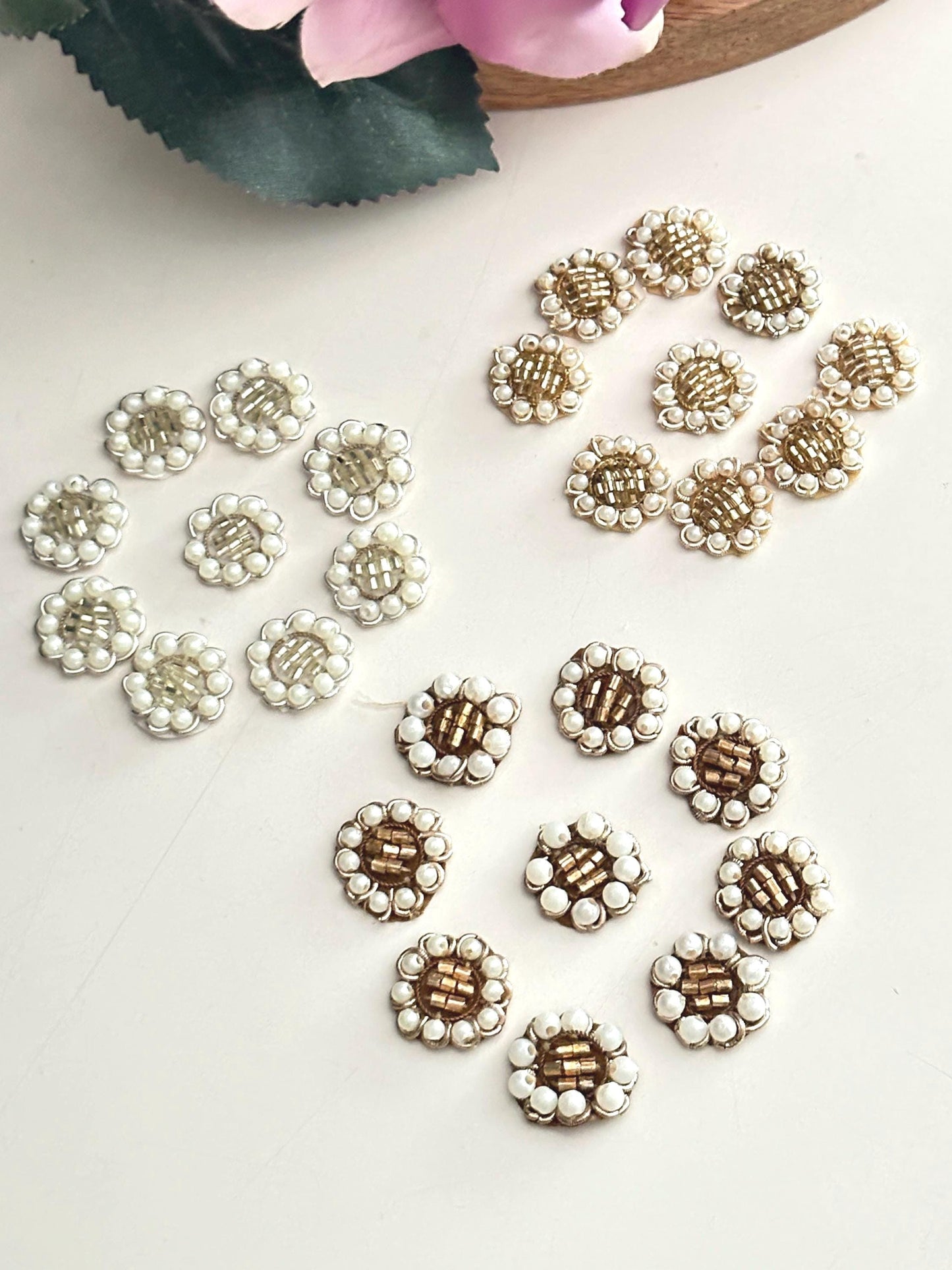 Pearl Beaded Floral Applique Patch