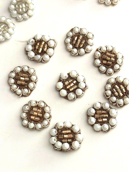 Pearl Beaded Floral Applique Patch