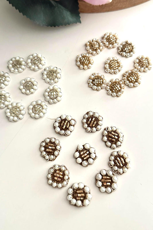 Pearl Beaded Floral Applique Patch